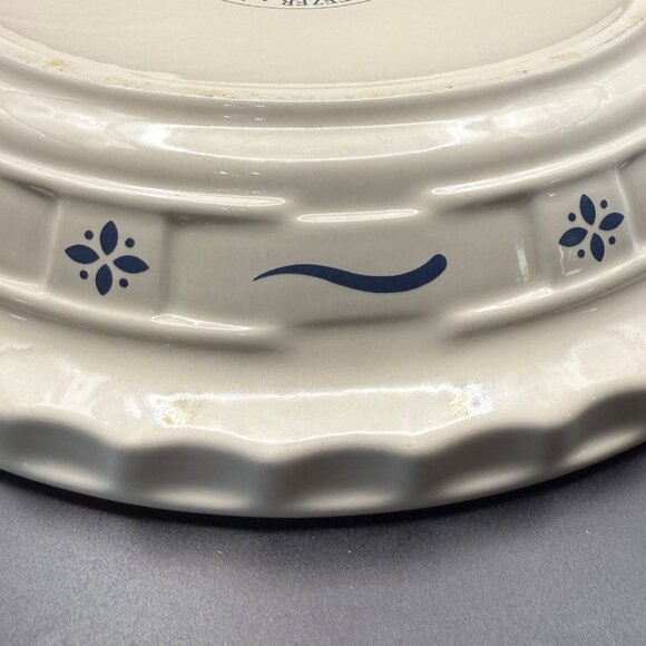 Longaberger Pottery Ivory & Blue Striped Round Pie Plate 10.5" Diameter Made USA - Picture 7 of 7